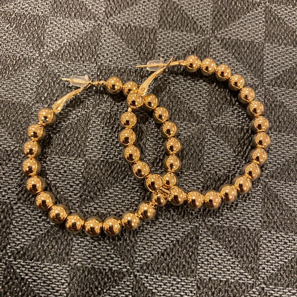 Elegant Gold Beaded Hoop Earrings
